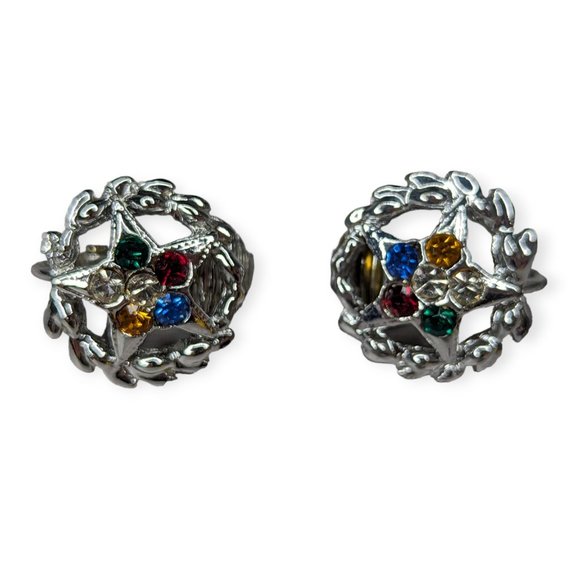 Vintage Order of the Easter Star Rhinestone Earrings - Picture 1 of 6